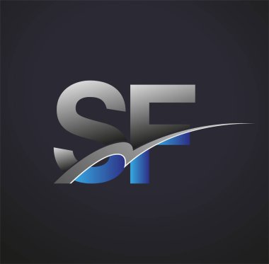 İlk harf SF logotype şirket adı mavi ve gri renkli swoosh tasarımı. iş ve şirket kimliği için vektör logosu.