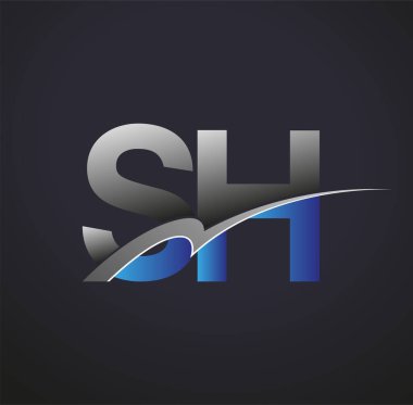 İlk harf SH logotype şirket adı mavi ve gri renkli swoosh tasarımı. iş ve şirket kimliği için vektör logosu.