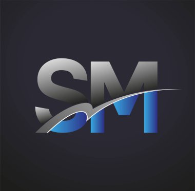 İlk harf SM logotype şirket adı mavi ve gri renkli swoosh tasarımı. iş ve şirket kimliği için vektör logosu.
