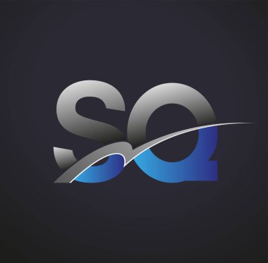 İlk harf SQ logotype şirketi adı mavi ve gri renkli. iş ve şirket kimliği için vektör logosu.