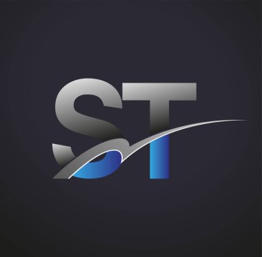 İlk harf ST logotype şirket adı mavi ve gri renkli. iş ve şirket kimliği için vektör logosu.