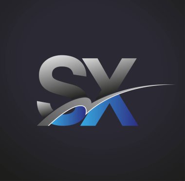İlk harf SX logotype şirketi adı mavi ve gri renkli. iş ve şirket kimliği için vektör logosu.