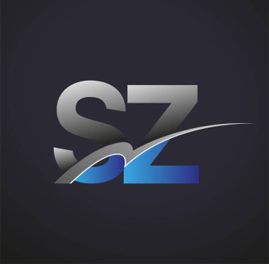 İlk harf SZ logotype şirketi adı mavi ve gri renkli. iş ve şirket kimliği için vektör logosu.