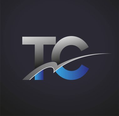 İlk harf TC logotype şirketinin adı mavi ve gri renkli desenli. iş ve şirket kimliği için vektör logosu.