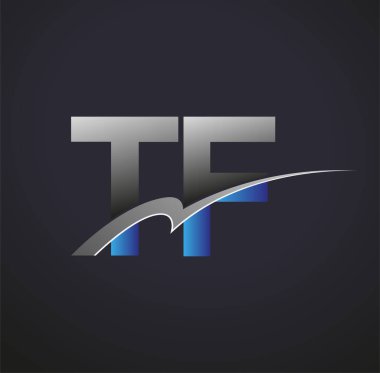 İlk harf TF logotype şirketinin adı mavi ve gri renkli desenli. iş ve şirket kimliği için vektör logosu.