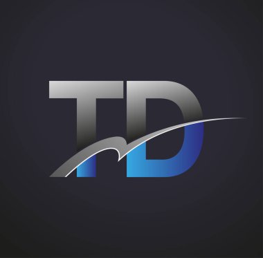 İlk harf TD logotype şirketi adı mavi ve gri renkli. iş ve şirket kimliği için vektör logosu.