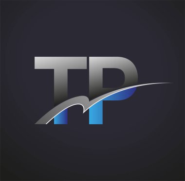İlk harf TP logotype şirketinin adı mavi ve gri desenli. iş ve şirket kimliği için vektör logosu.
