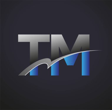 İlk harf TM logotype şirketinin adı mavi ve gri renkli. iş ve şirket kimliği için vektör logosu.
