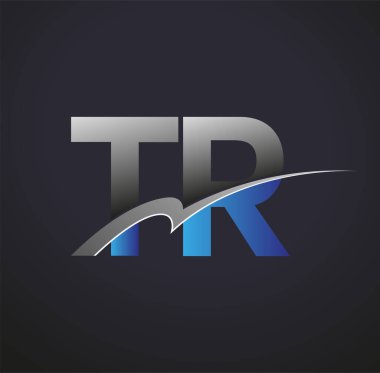 İlk harf TR logotype şirketi adı mavi ve gri renkli. iş ve şirket kimliği için vektör logosu.