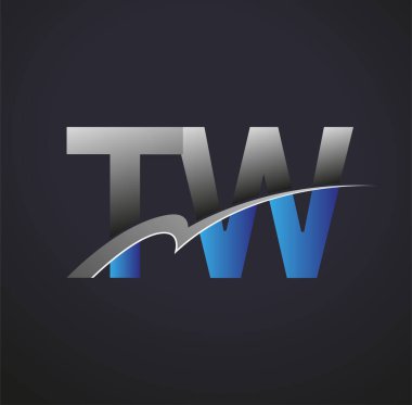 İlk harfi TW logotype şirketinin adı mavi ve gri renkli desenli. iş ve şirket kimliği için vektör logosu.
