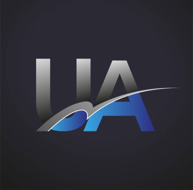 İlk harf UA logotype şirketinin adı mavi ve gri renkli desenli. iş ve şirket kimliği için vektör logosu.