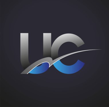 İlk harf UC logotype şirketinin adı mavi ve gri renkte. iş ve şirket kimliği için vektör logosu.