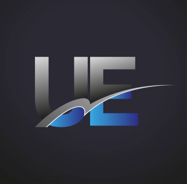 İlk harf UE logotype şirketinin adı mavi ve gri renkte. iş ve şirket kimliği için vektör logosu.