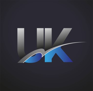 İlk harf UK logotype şirketinin adı mavi ve gri renkli salto tasarımı. iş ve şirket kimliği için vektör logosu.