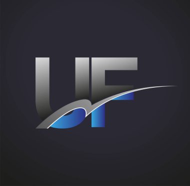 İlk harf UF logotype şirketinin adı mavi ve gri renkte. iş ve şirket kimliği için vektör logosu.