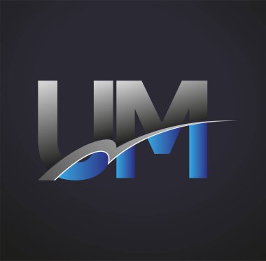 İlk harf UM logotype şirketi adı mavi ve gri renkli. iş ve şirket kimliği için vektör logosu.