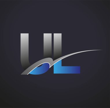 İlk harf UL logotype şirketinin adı mavi ve gri renkte. iş ve şirket kimliği için vektör logosu.