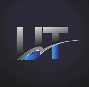 İlk harfi UT logotype şirketinin adı mavi ve gri renkli desenli. iş ve şirket kimliği için vektör logosu.