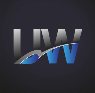 İlk harf UW logotype şirketi adı mavi ve gri renkli. iş ve şirket kimliği için vektör logosu.