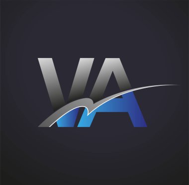 İlk harf VA logotype şirketinin adı mavi ve gri renkli desenli. iş ve şirket kimliği için vektör logosu.