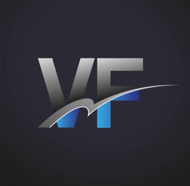 İlk harf VF logotype şirketinin adı mavi ve gri renkte. iş ve şirket kimliği için vektör logosu.