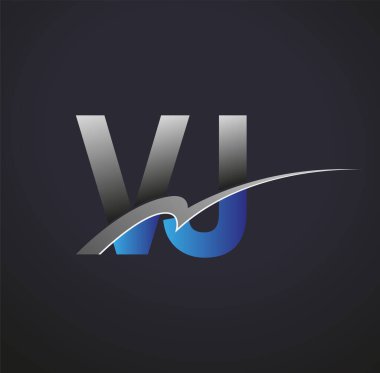 İlk harf VJ logotype şirketinin adı mavi ve gri renkli. iş ve şirket kimliği için vektör logosu.