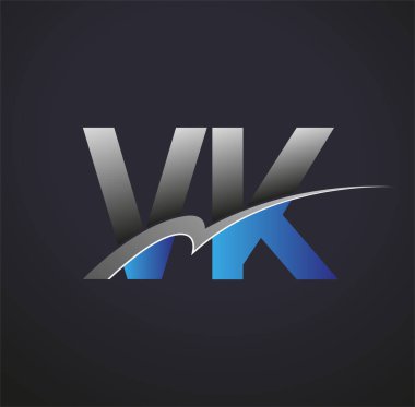İlk harf VK logotype şirketinin adı mavi ve gri renkte. iş ve şirket kimliği için vektör logosu.