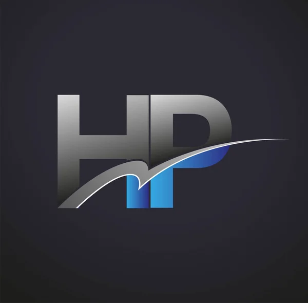 最初の文字Hpのロゴタイプ会社の名前は青とグレーのスウッシュデザインを着色 ビジネスと会社のアイデンティティのためのベクトルロゴ — ストックベクタ