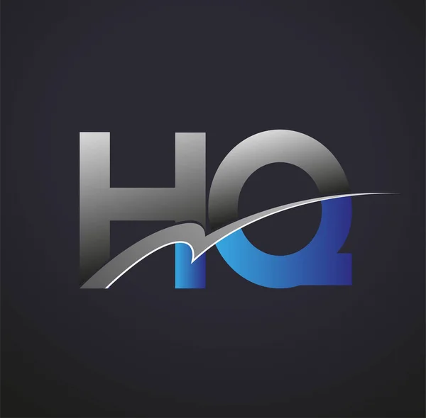 頭文字のHqロゴタイプ会社名は青とグレーのスウッシュデザイン ビジネスと会社のアイデンティティのためのベクトルロゴ — ストックベクタ