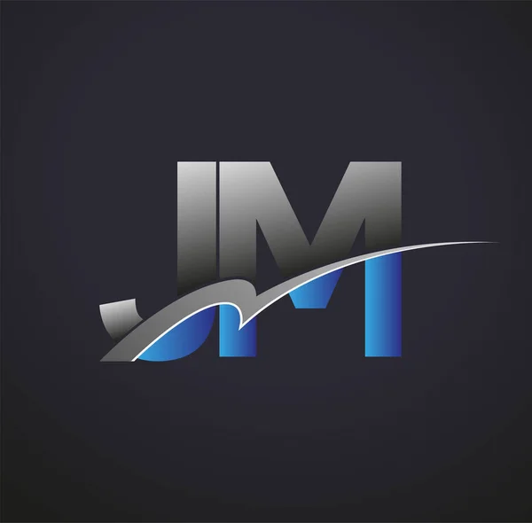 最初の文字Jmのロゴタイプ会社名は青とグレーのスウッシュデザインを着色しました ビジネスと会社のアイデンティティのためのベクトルロゴ — ストックベクタ