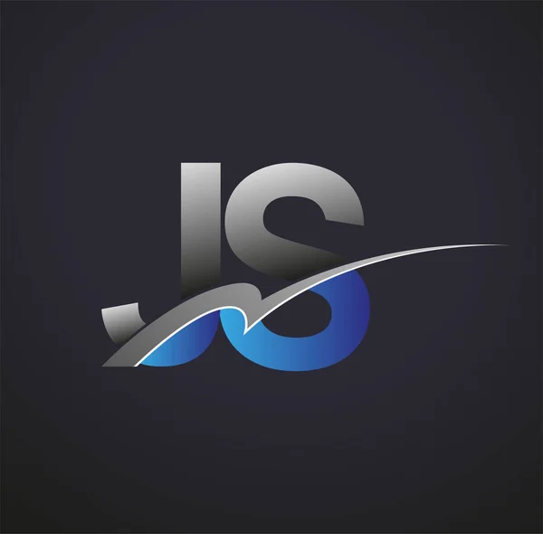 Letra Inicial Nome Empresa Logotipo Colorido Design Swoosh Azul Cinza —  Vetores de Stock