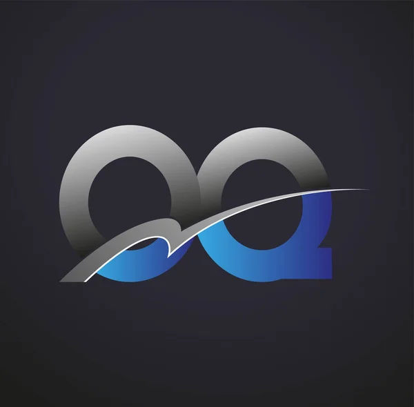 最初的字母Oq标志公司的名称有色蓝色和灰色Swoosh设计 企业和公司标识的矢量标识 — 图库矢量图片
