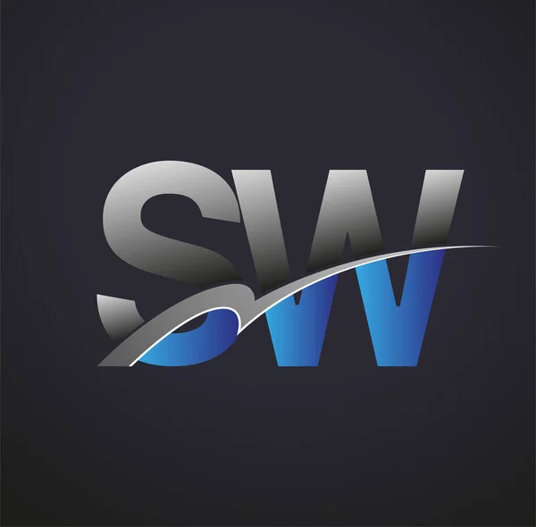 Letra Inicial Logotipo Nombre Empresa Color Azul Gris Swoosh Diseño — Vector de stock