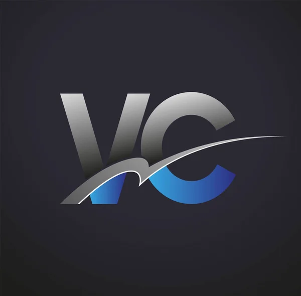 最初的字母Vc标识公司的名称是蓝色和灰色的Swoosh设计 企业和公司标识的矢量标识 — 图库矢量图片
