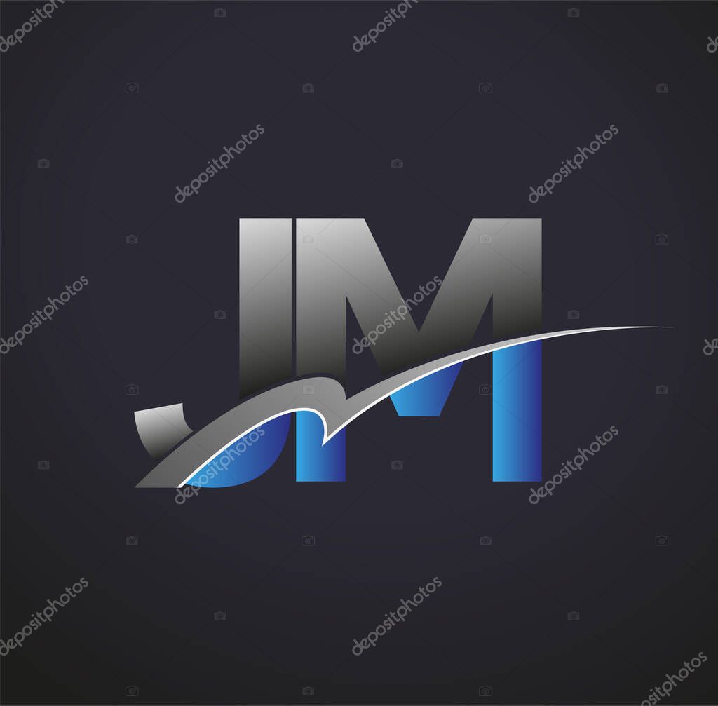 Initial letter JM logotype company name colored blue and grey swoosh design. vector logo for business and company identity.
