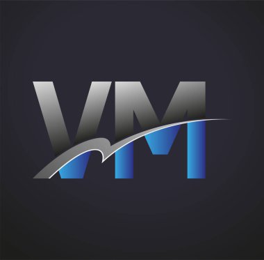 İlk harf VM logotype şirketinin adı mavi ve gri renkte. iş ve şirket kimliği için vektör logosu.