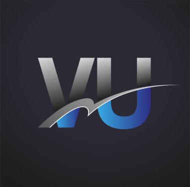 İlk harf VU logotype şirketi adı mavi ve gri renkli. iş ve şirket kimliği için vektör logosu.