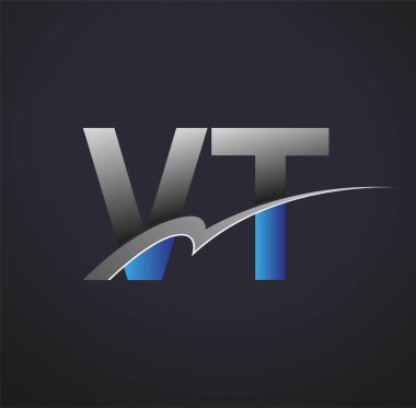 İlk harf VT logotype şirketinin adı mavi ve gri renkte. iş ve şirket kimliği için vektör logosu.