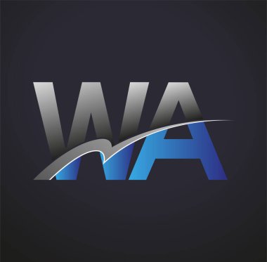 İlk harf WA logotype şirketinin adı mavi ve gri renkte. iş ve şirket kimliği için vektör logosu.