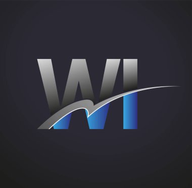 İlk harf WI logotype şirketinin adı mavi ve gri renkte. iş ve şirket kimliği için vektör logosu.