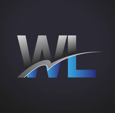 İlk harf WL logotype şirketi adı mavi ve gri renkli. iş ve şirket kimliği için vektör logosu.