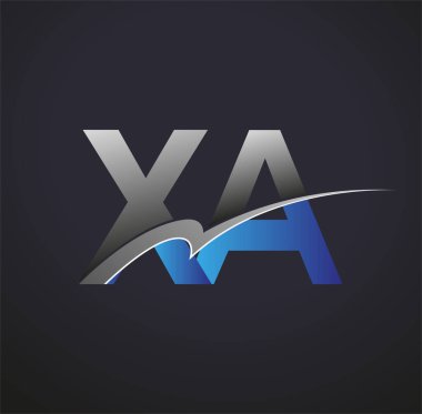 İlk harf XA logotype şirketi adı mavi ve gri renkli. iş ve şirket kimliği için vektör logosu.