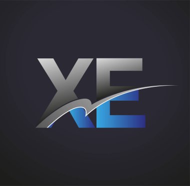 İlk harf XE logotype şirketi adı mavi ve gri renkli. iş ve şirket kimliği için vektör logosu.