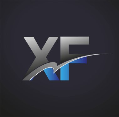 İlk harf XF logotype şirketi adı mavi ve gri renkli. iş ve şirket kimliği için vektör logosu.