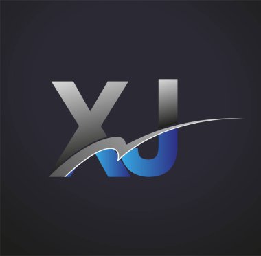 İlk harf XJ logotype şirketi adı mavi ve gri renkli. iş ve şirket kimliği için vektör logosu.
