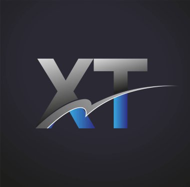 İlk harf XT logotype şirketi adı mavi ve gri renkli. iş ve şirket kimliği için vektör logosu.