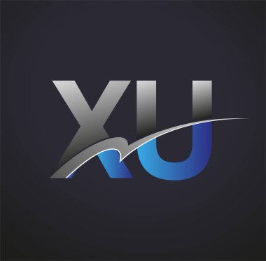 İlk harf XU logotype şirketi adı mavi ve gri renkli. iş ve şirket kimliği için vektör logosu.