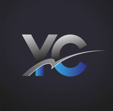 İlk harf YC logotype şirketinin adı mavi ve gri renkte. iş ve şirket kimliği için vektör logosu.