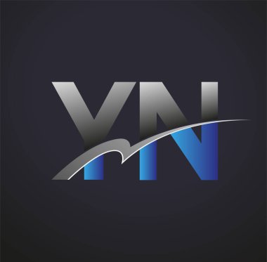 İlk harfi YN logotype şirketinin adı mavi ve gri renkli desenli. iş ve şirket kimliği için vektör logosu.