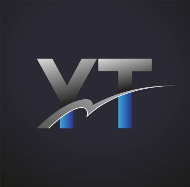 İlk harf YT logotype şirketinin adı mavi ve gri desenli. iş ve şirket kimliği için vektör logosu.